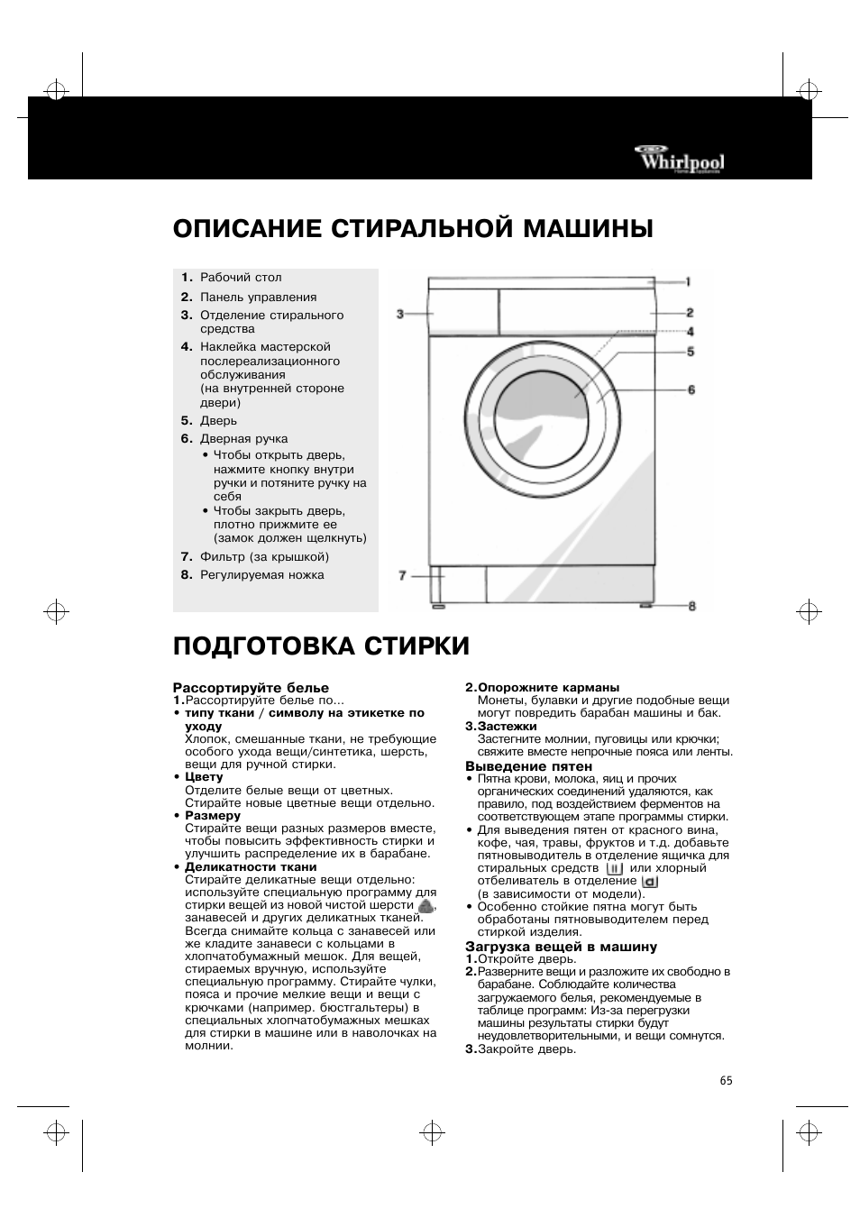 Инструкция для стиральной машины вирпул fl5105 a