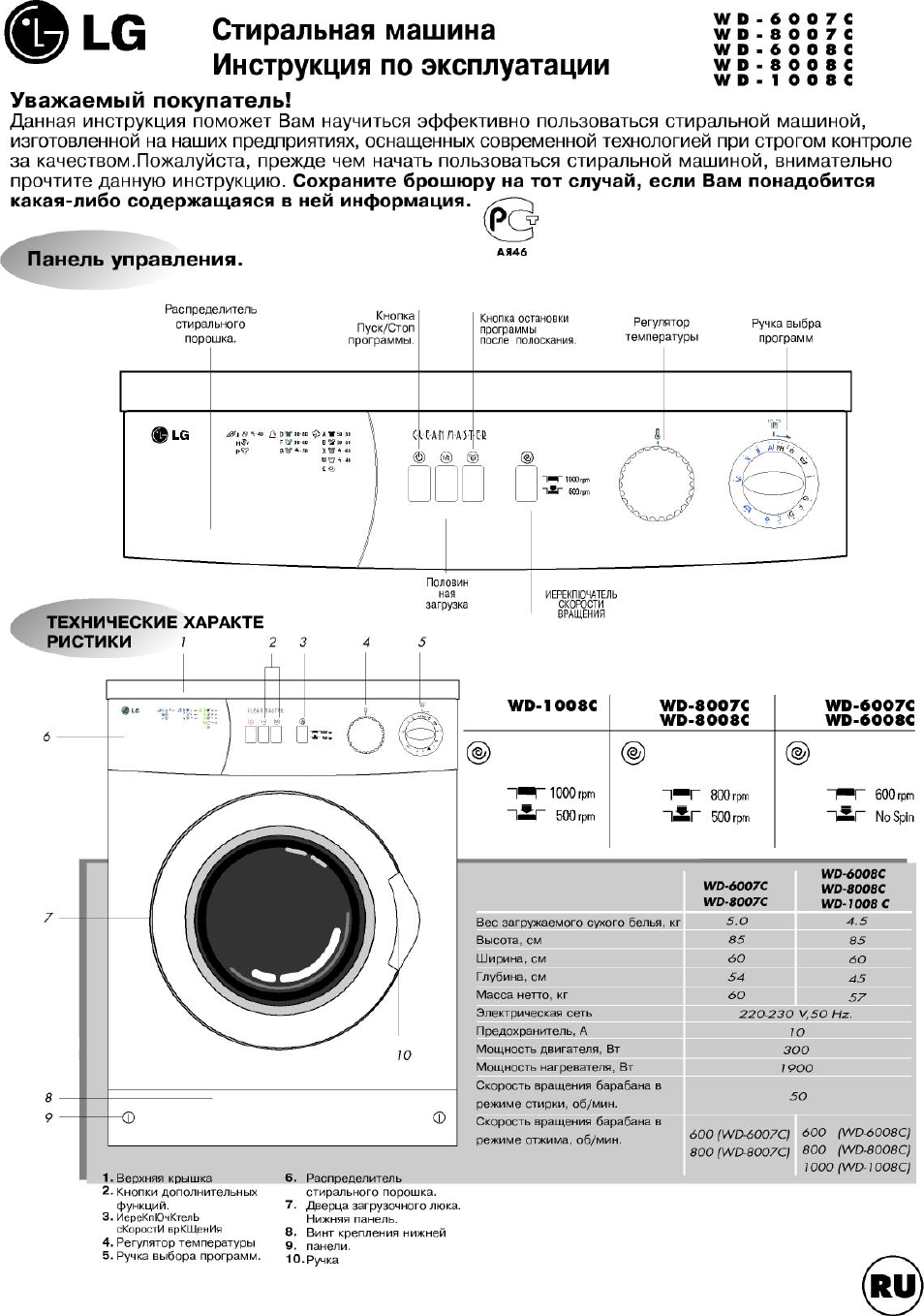 Lg clean master wd-8001c инструкция lg clean master wd-8001c инструкция
