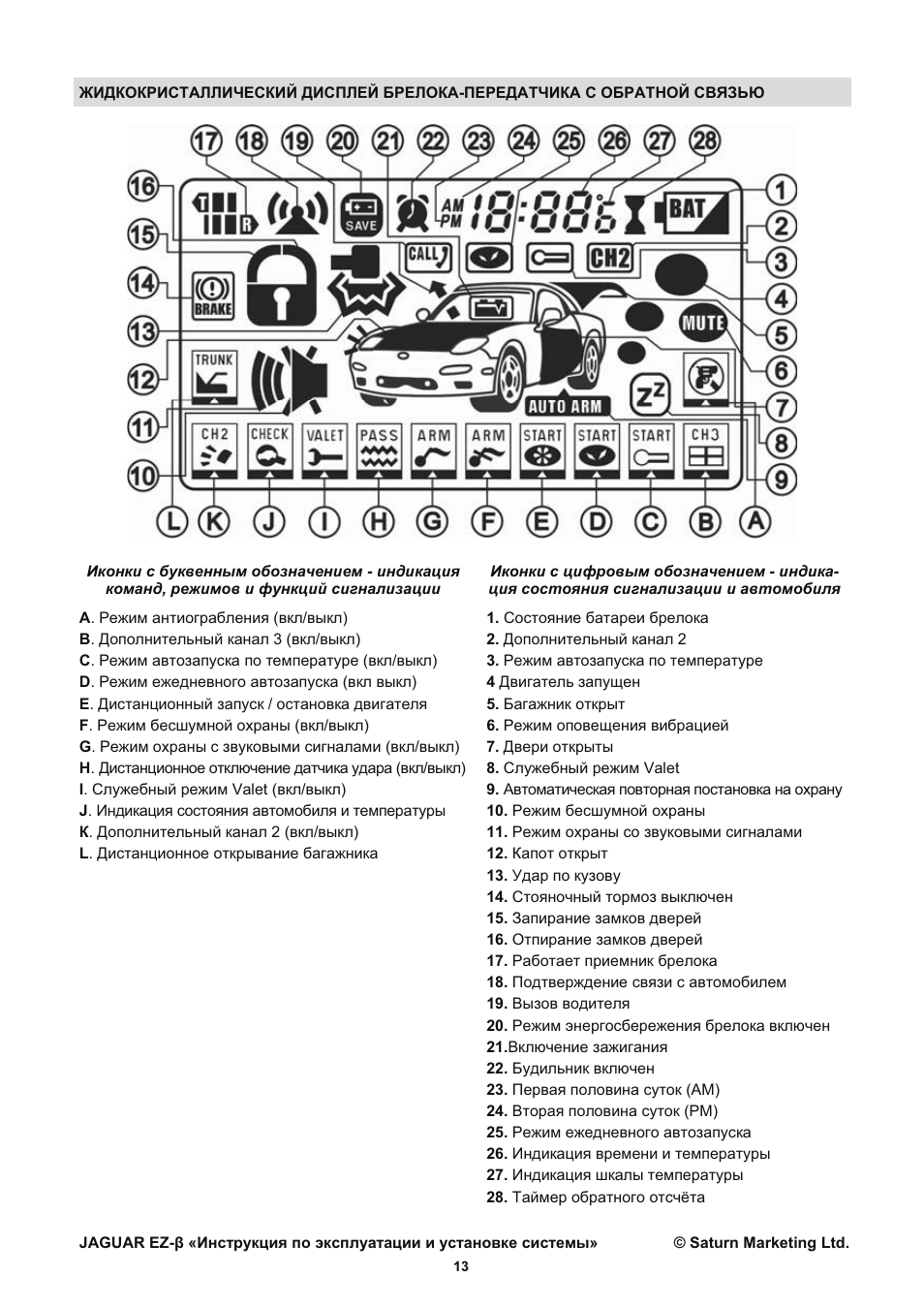 Инструкция на сигнализацию jaguar