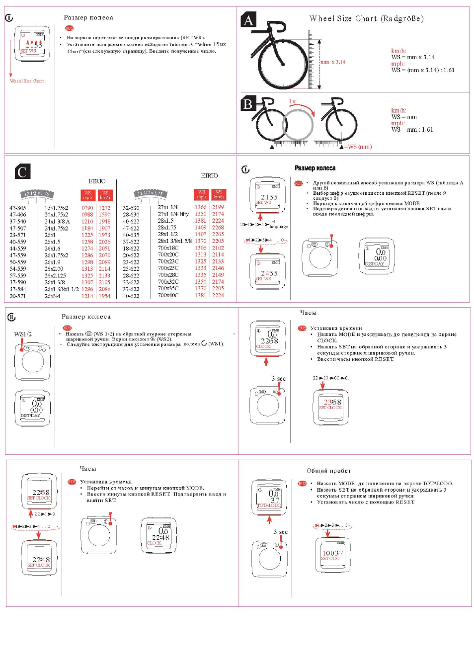 Wheel size chart (radgrobe) Инструкция по эксплуатации SIGMA Sport BC