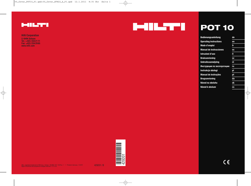 Инструкция по эксплуатации Hilti POT 10 | 30 страниц