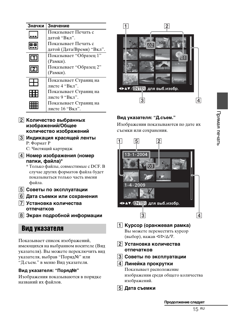 Вид указателя | Инструкция по эксплуатации Sony DPP-FP97 | Страница 15 / 92