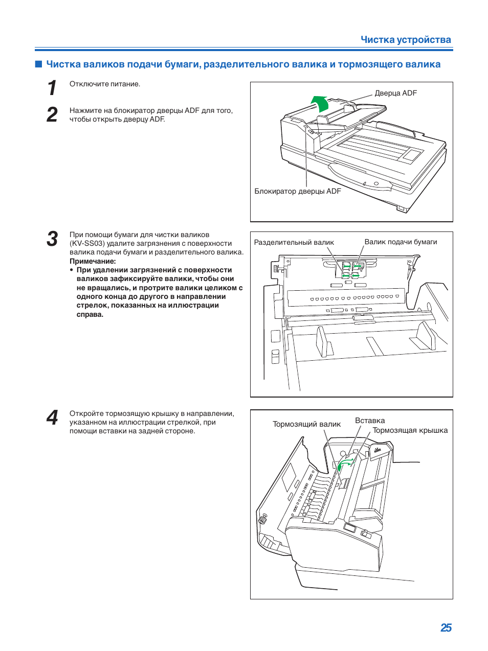 Тормозящего валика | Инструкция по эксплуатации Panasonic KV-S7065C | Страница 25 / 44