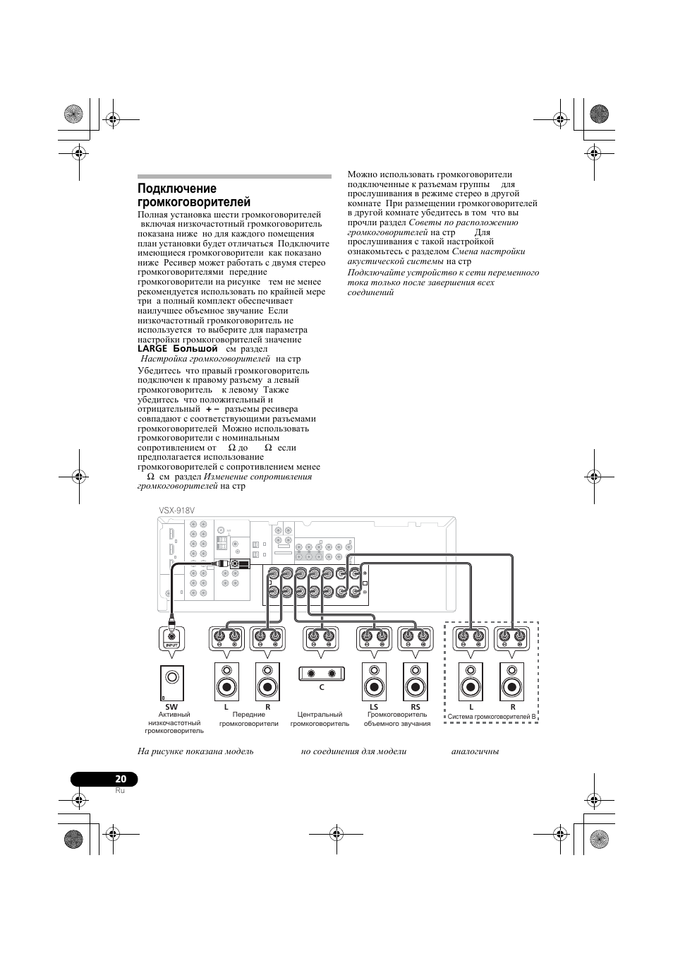 Подключение громкоговорителей, Vsx-918v | Инструкция по эксплуатации Pioneer VSX-918V-K | Страница 20 / 73