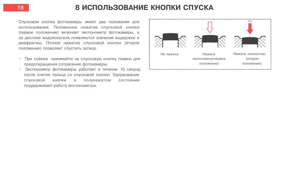 Модель м инструкция. Кнопка спуска затвора фотоаппарата