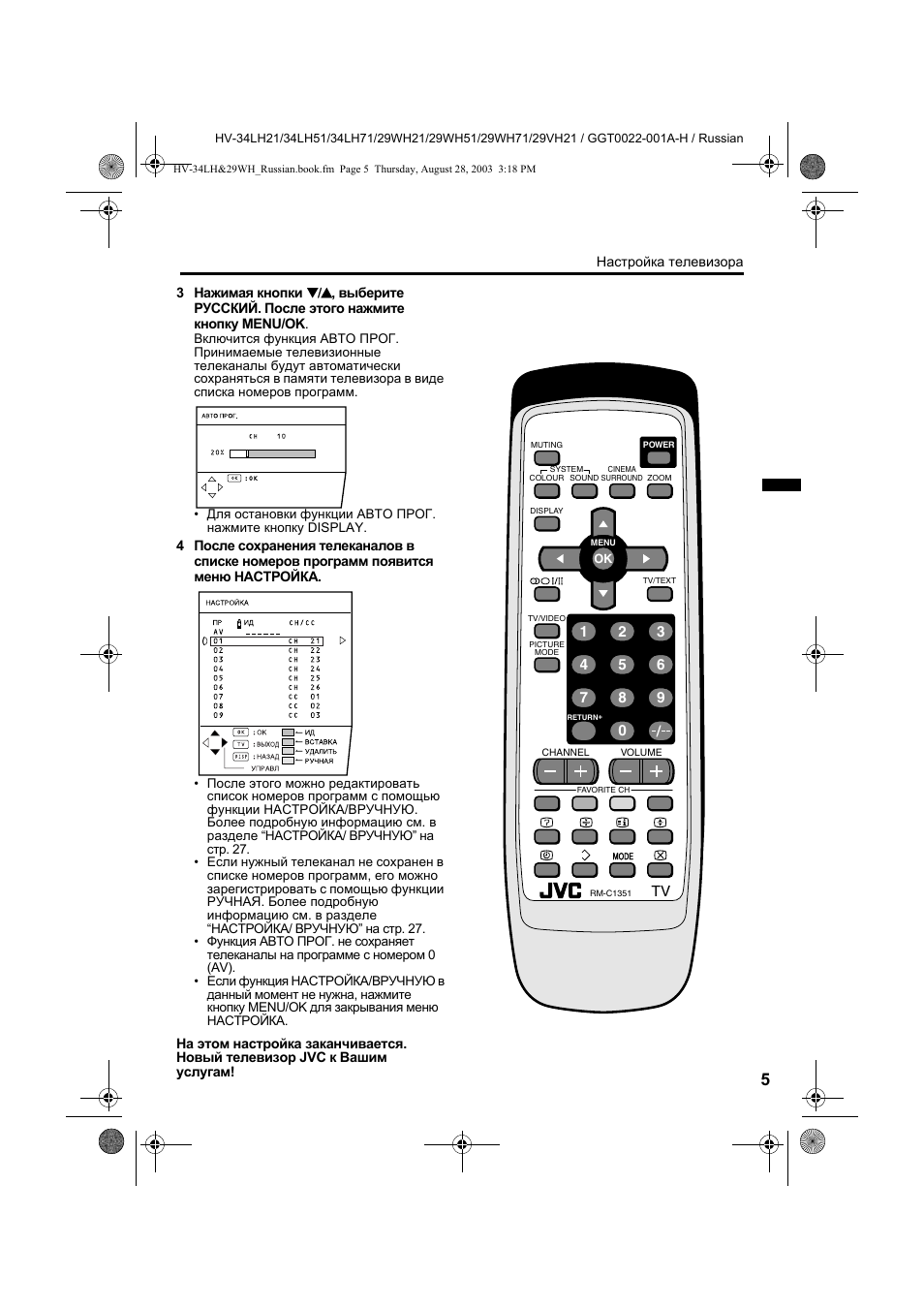 Настроить каналы на телевизоре jvc старого образца с пульта