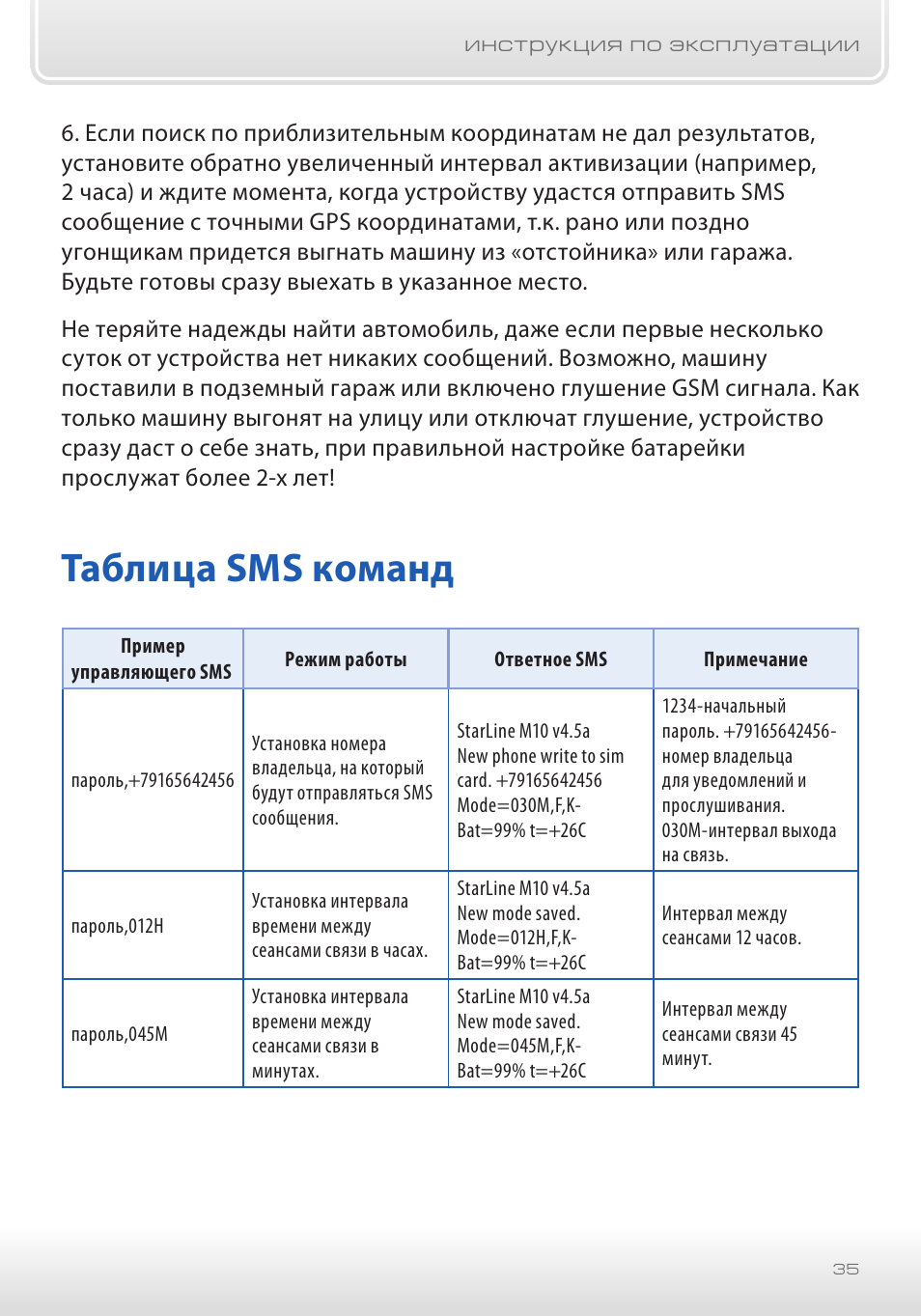 Смс команды старлайн s96
