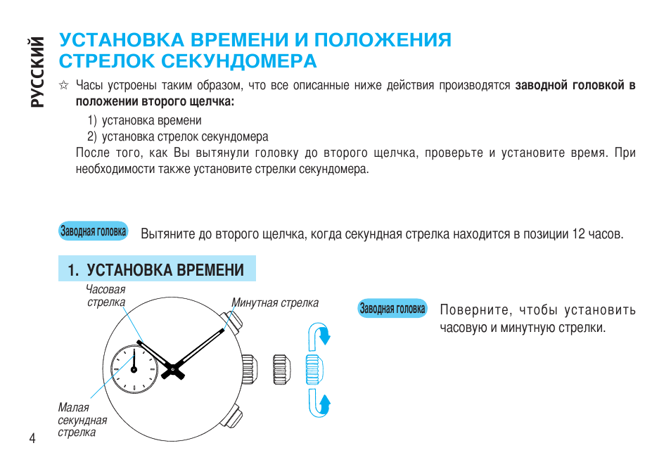 Частота минутной стрелки. Установка стрелок на часах. Положения заводной головки. Установка времени. Как установить время на часах.