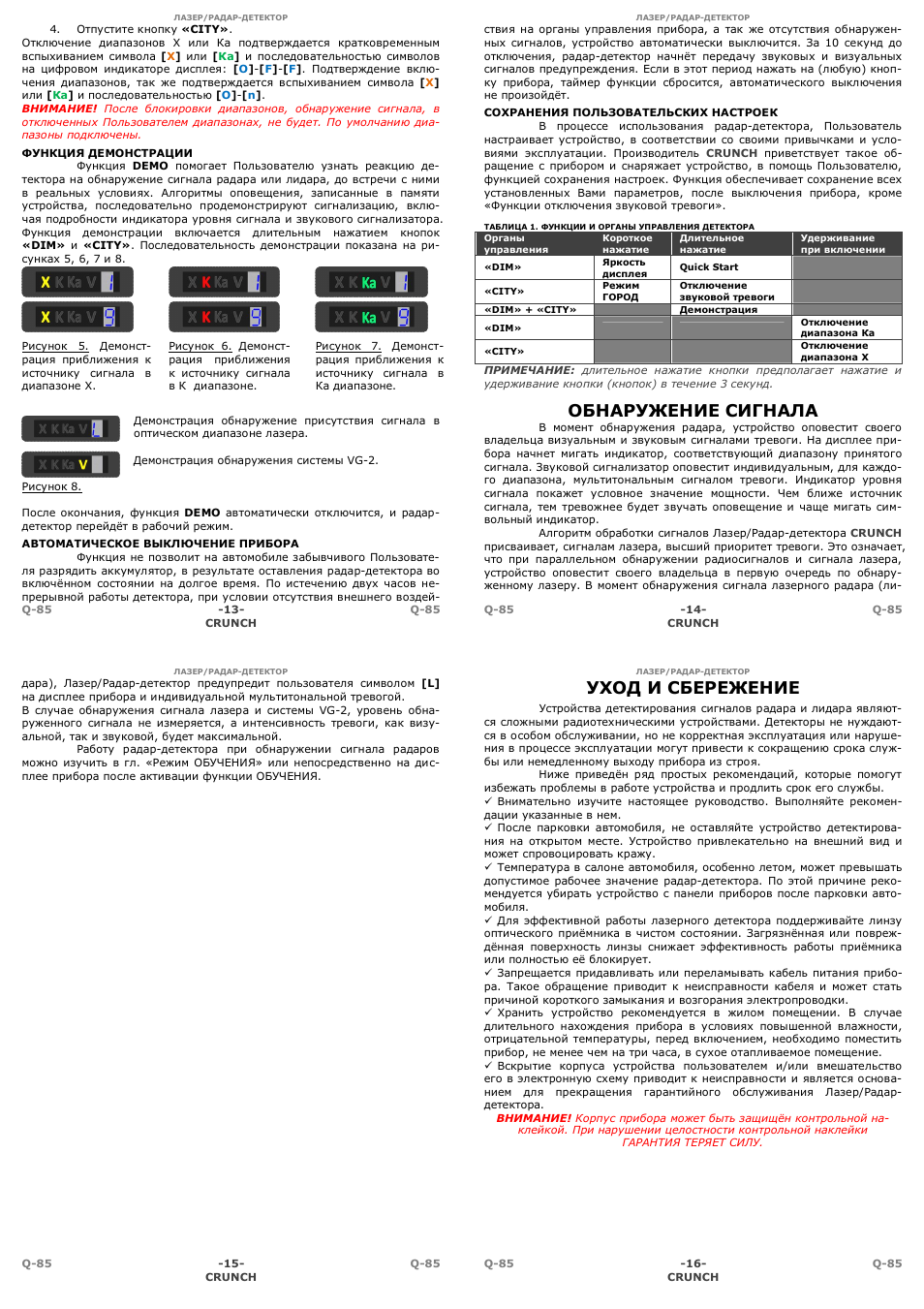 Crunch 2130 инструкция по применению антирадар