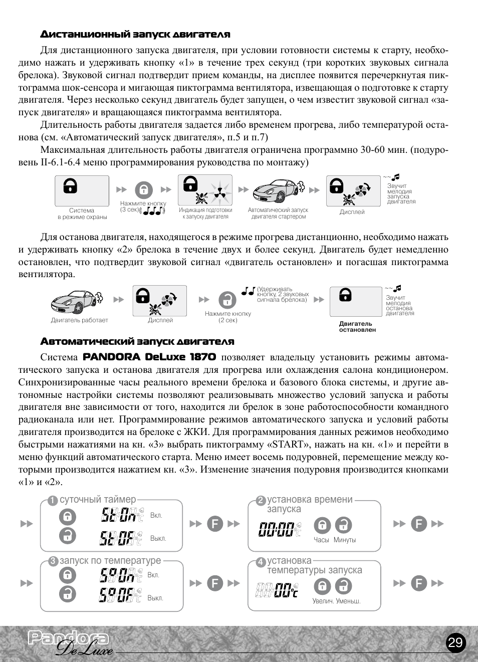 Установить время включения. Сигнализация Пандора автозапуск по температуре двигателя. Руководство по сигнализации pandora. Сигнализация Пандора 1870i автозапуск. Pandora 1870i инструкция.