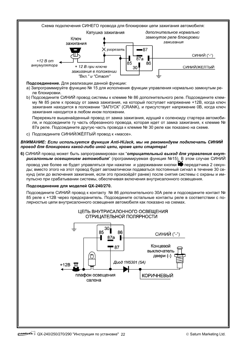 Пантера qx 44 схема подключения