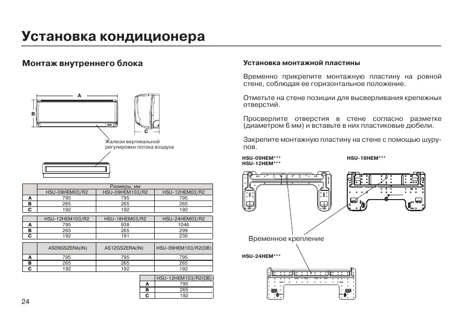 Схема установки внутреннего блока кондиционера