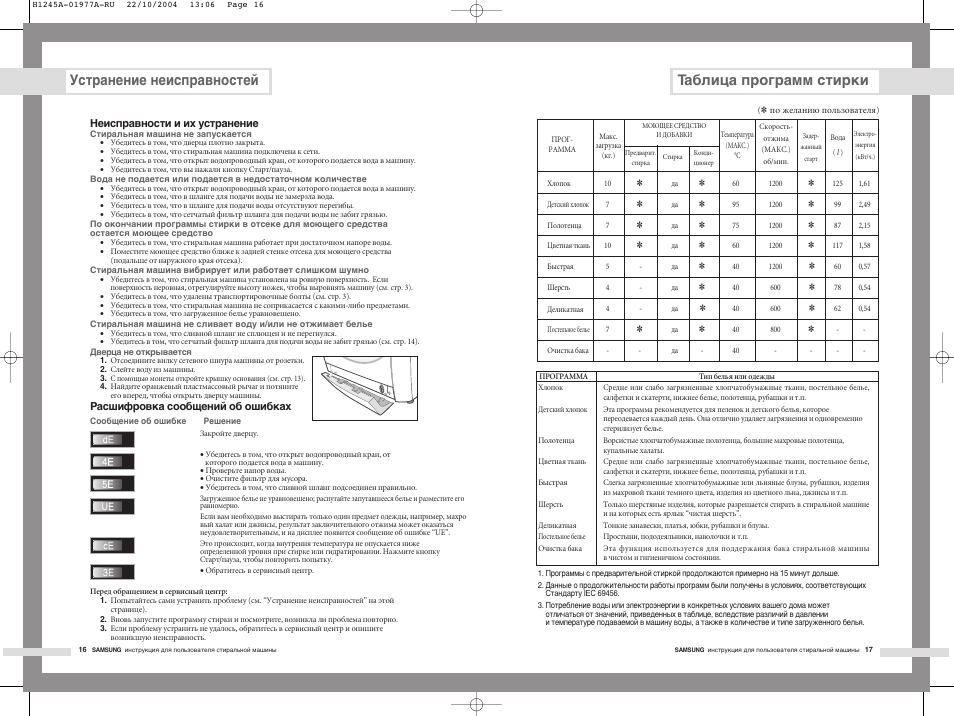 Ошибка стиральной машины samsung 3e