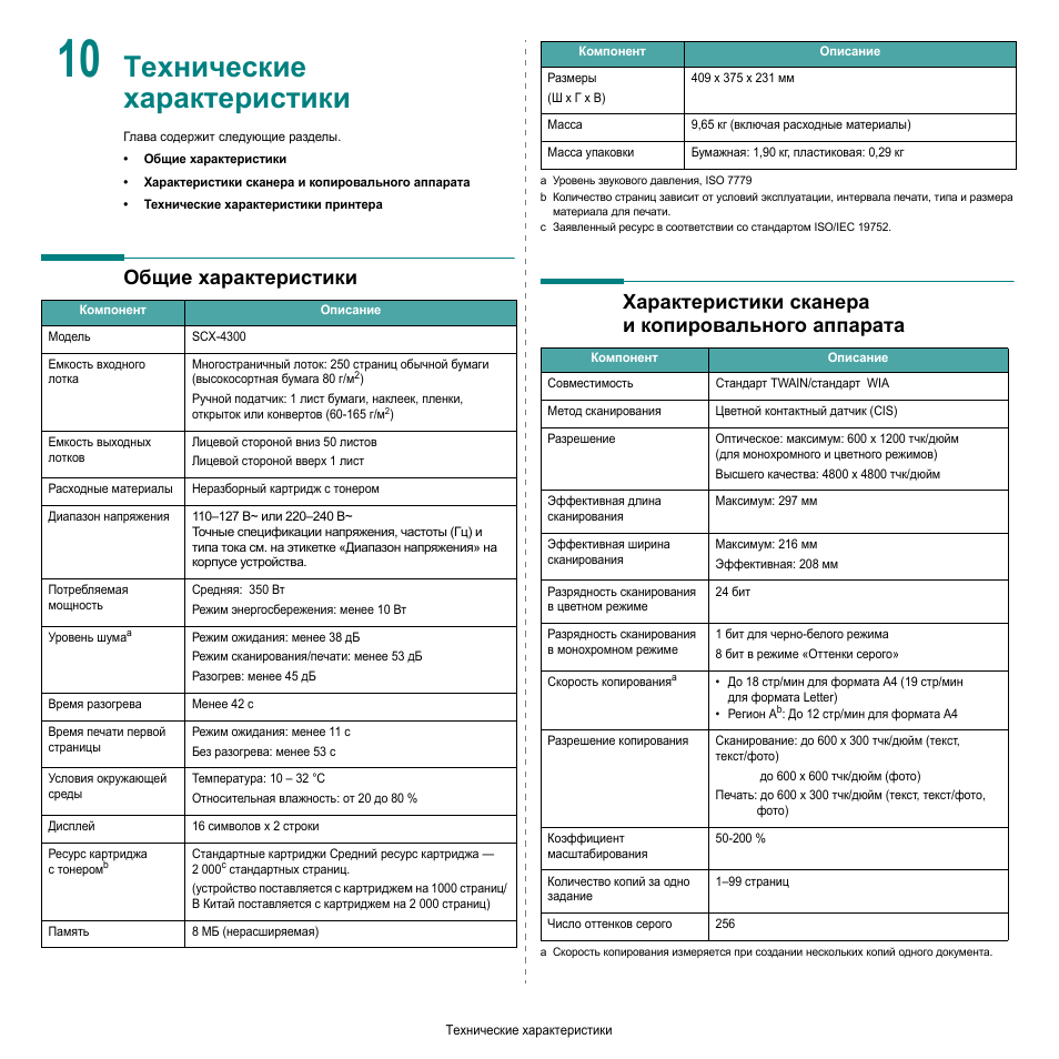 Технические характеристики сканеров