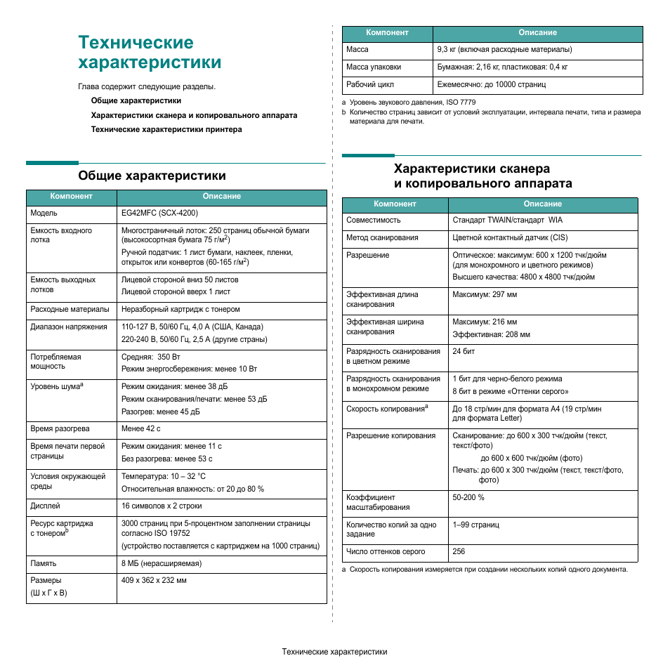 Технические характеристики сканеров