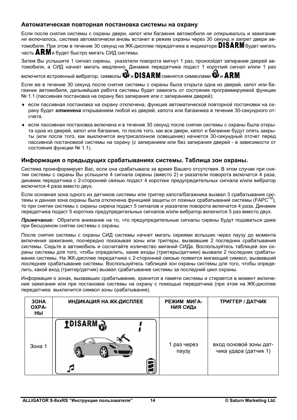 Alligator s 825rs схема подключения