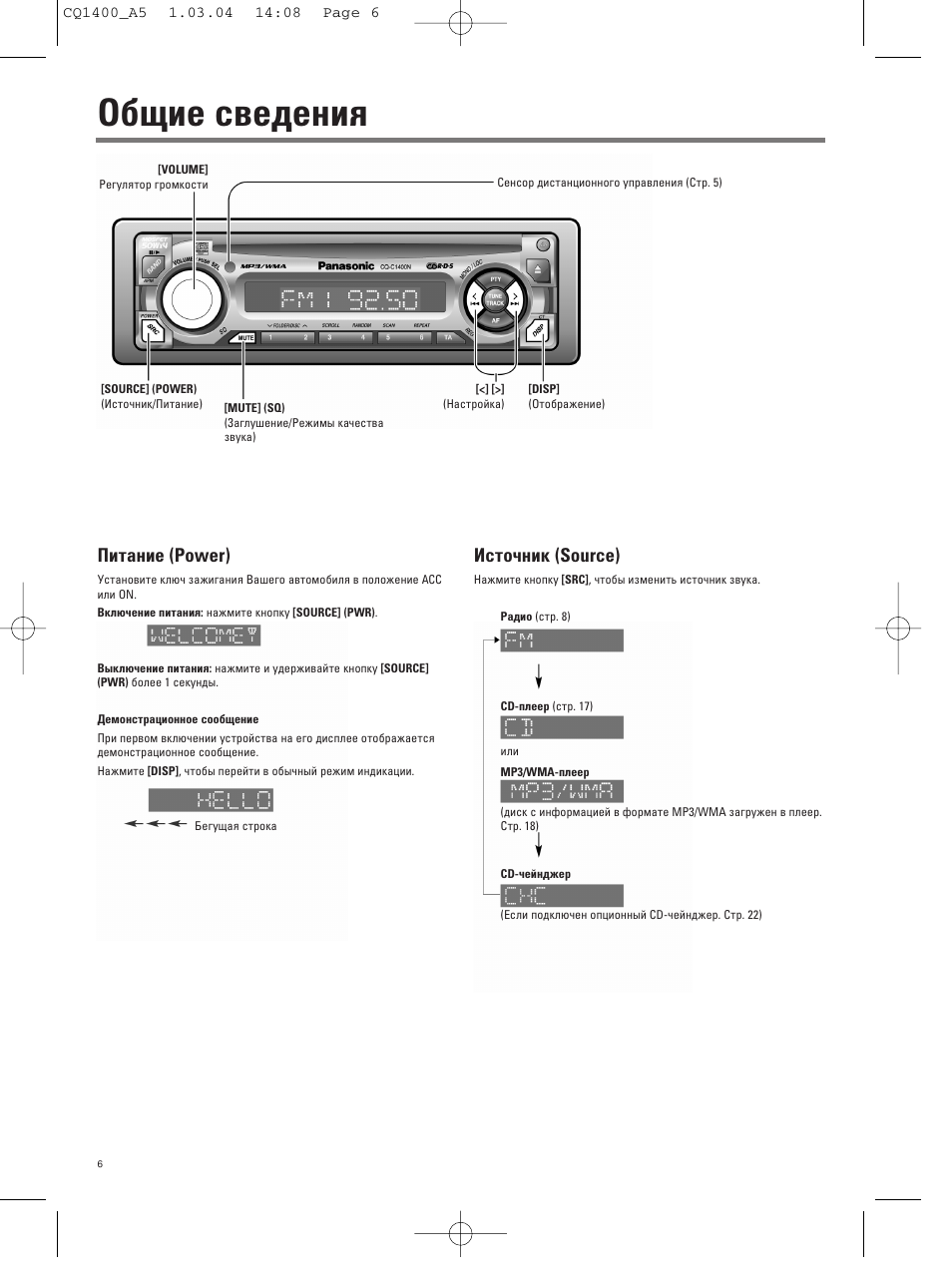 Panasonic cq c1400n схема подключения