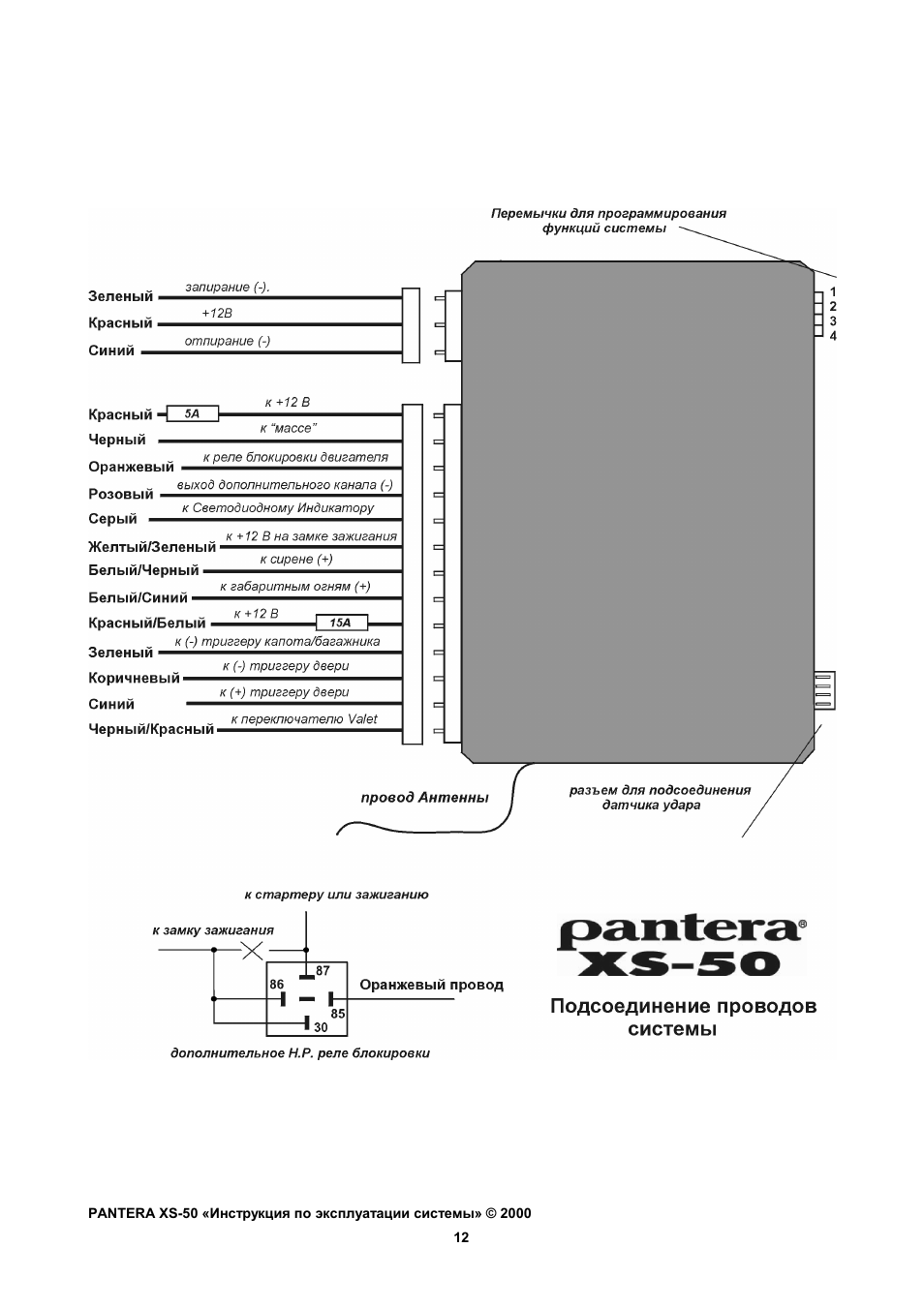 Схема подключения сигнализации пантера xs 2500