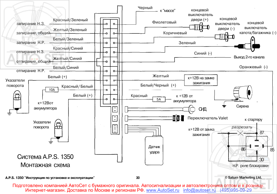 Aps 2550 сигнализация схема подключения