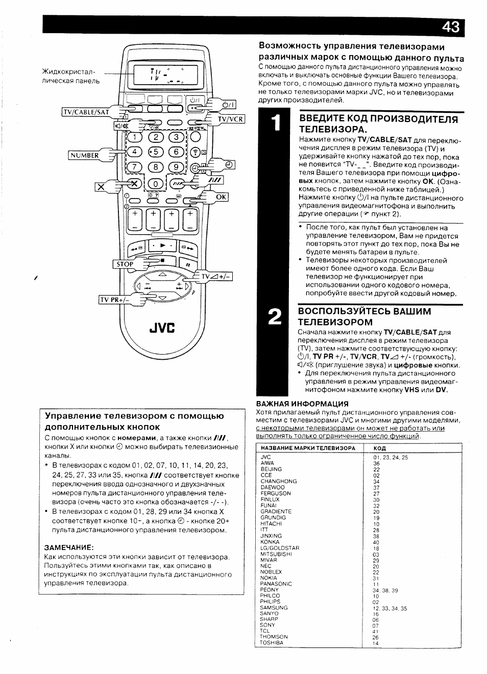 Настроить каналы на телевизоре jvc старого образца с пульта