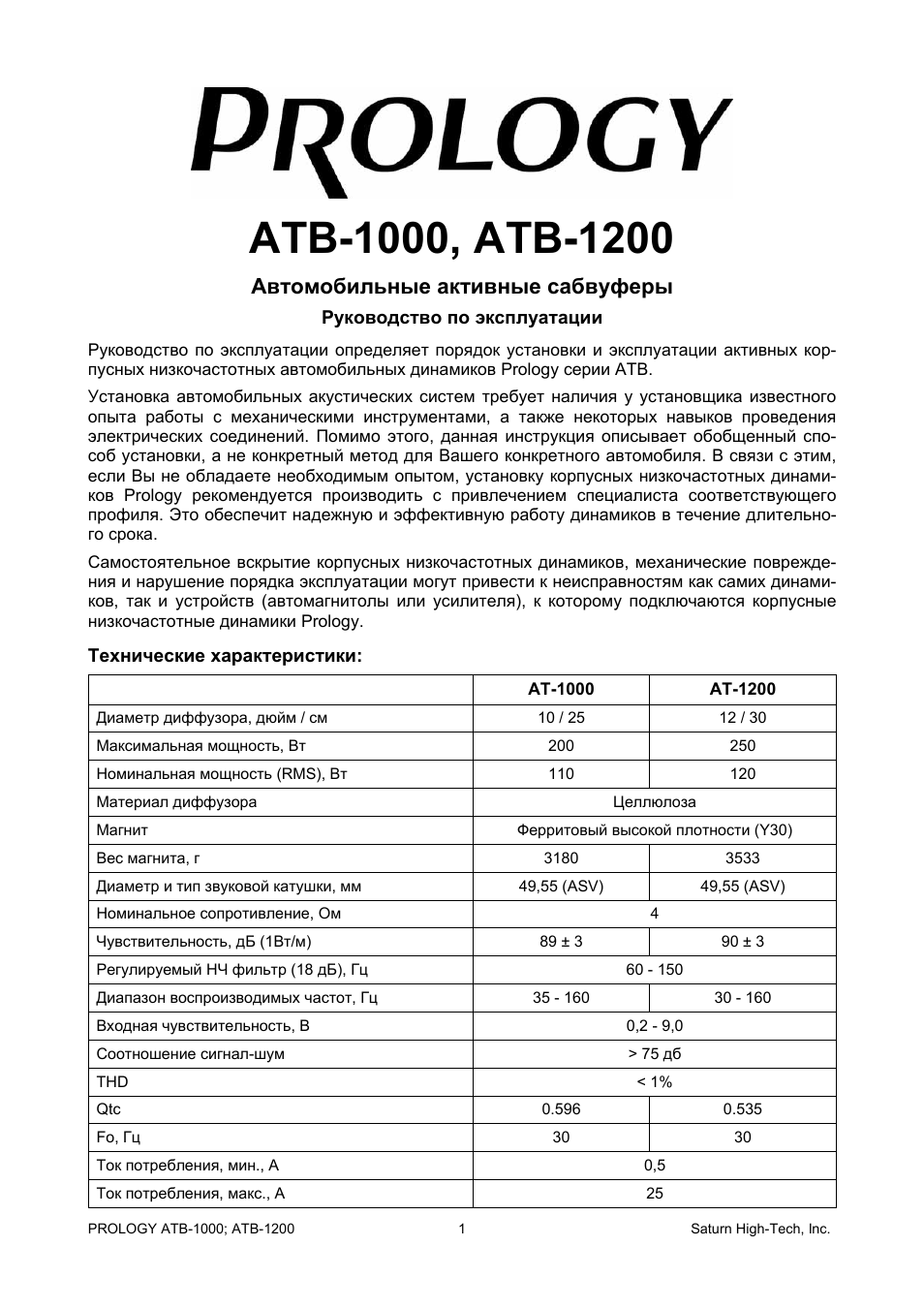 Prology atb 1200 схема