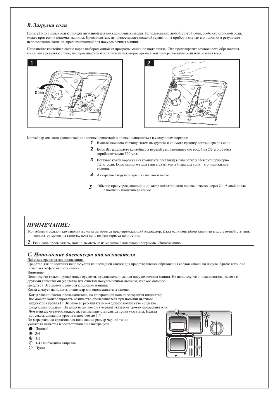 Индикаторы на посудомоечной машине Delonghi