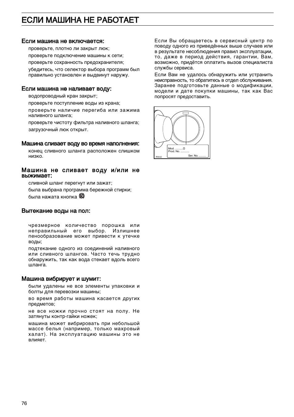 Если Машина Не Работает | Инструкция По Эксплуатации Zanussi FL.