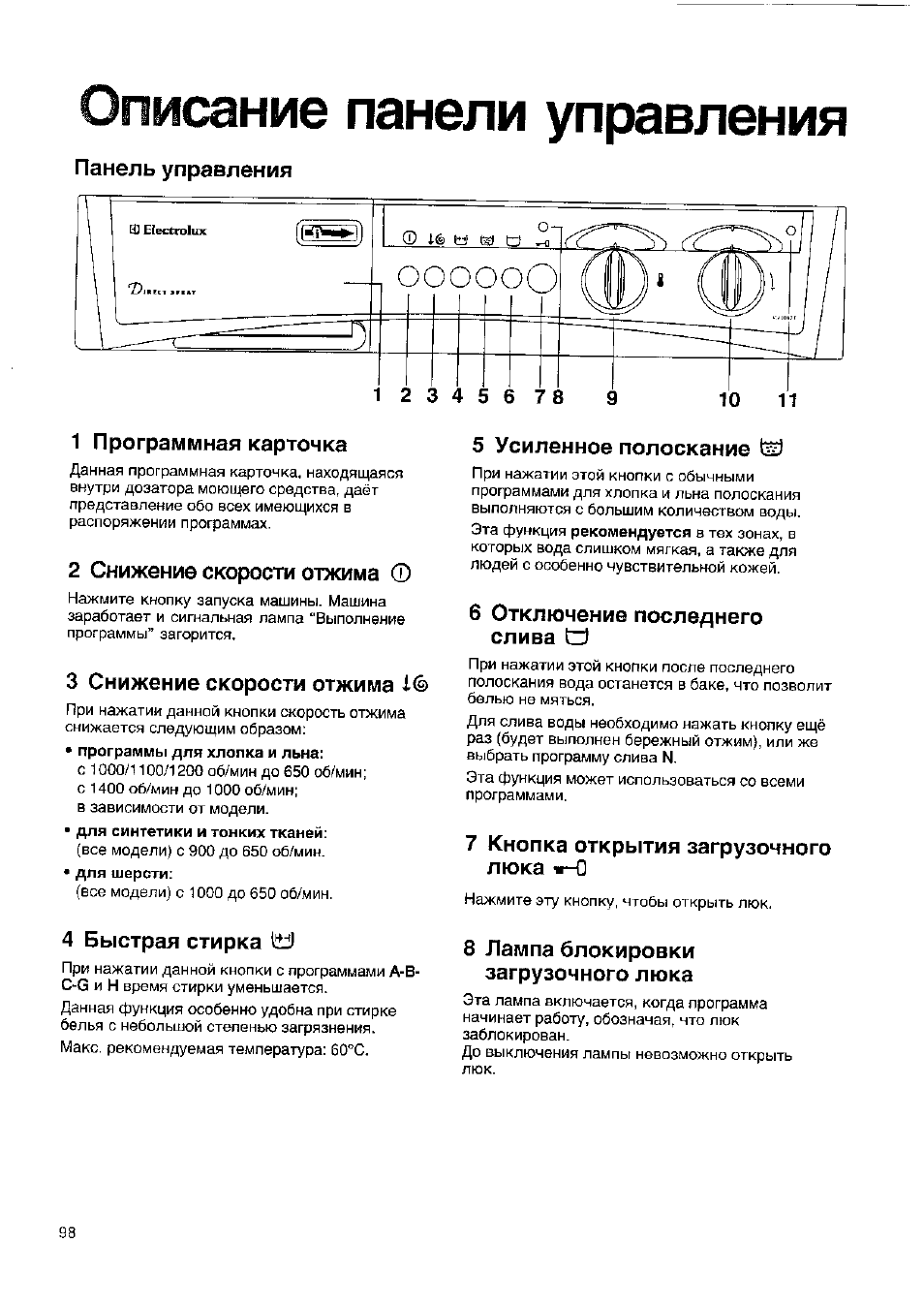 Стиральная машина электролюкс старого образца инструкция по применению
