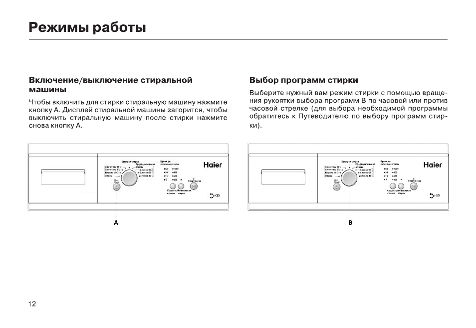 Функции машинки haier