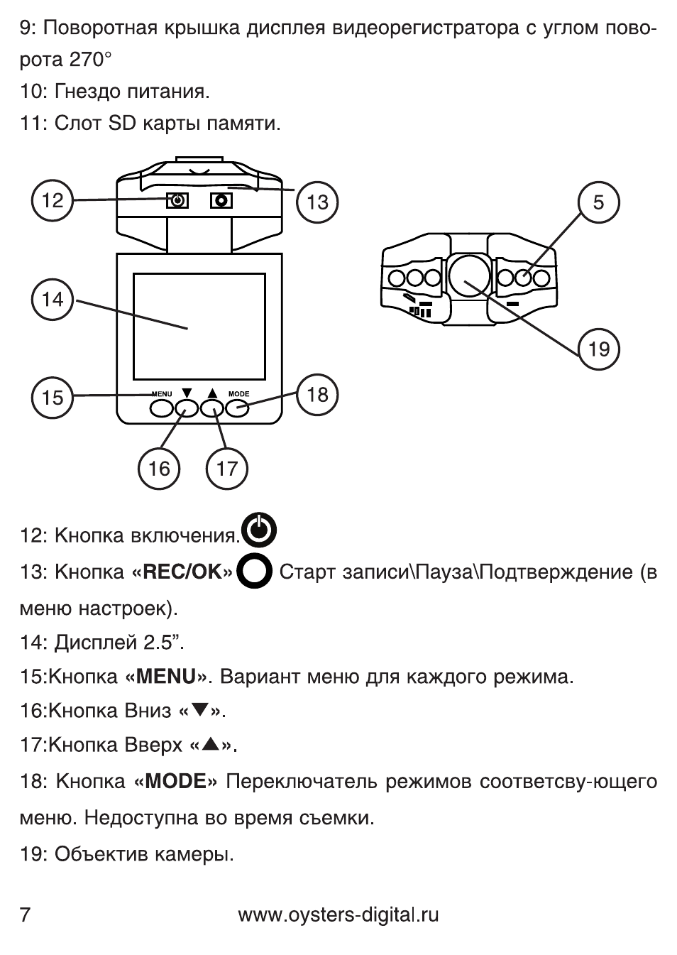Видеорегистратор oysters dvr 01n инструкция по применению