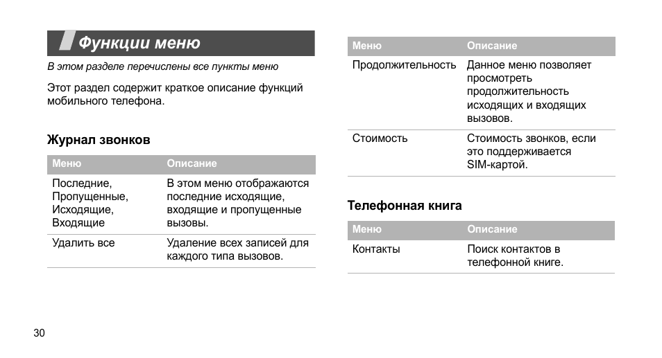 1с меню функций