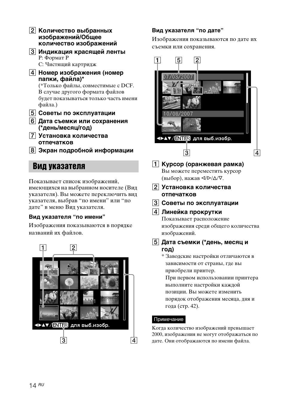 Вид указателя | Инструкция по эксплуатации Sony DPP-FP95 | Страница 14 / 92