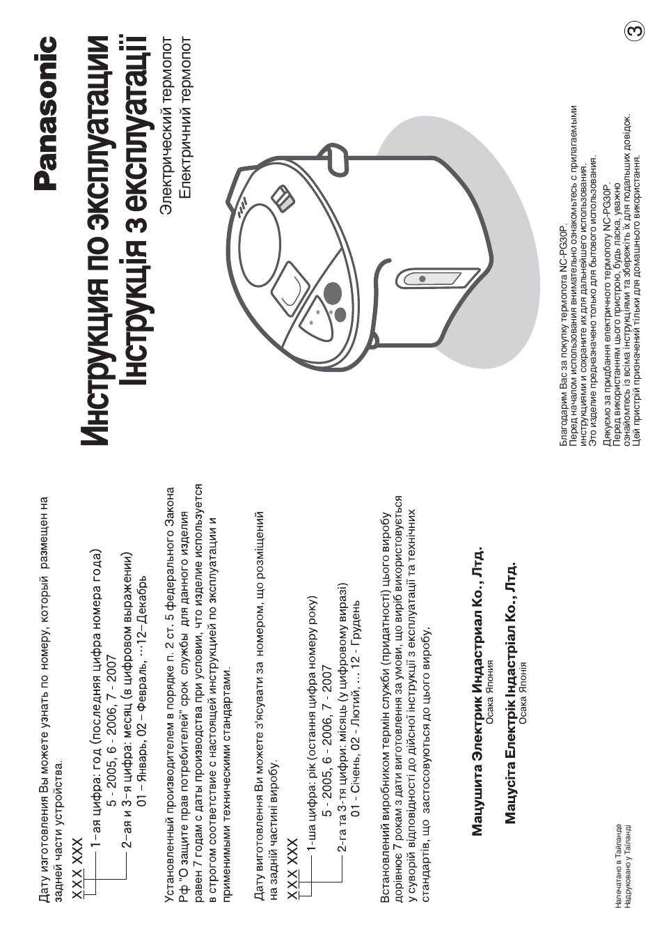 Инструкция по эксплуатации Panasonic NC-PG30 | 12 страниц