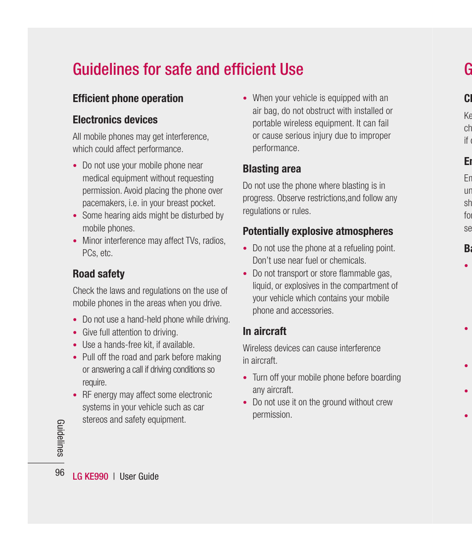 Guidelines for safe and effi cient use g | Инструкция по эксплуатации LG KE990 | Страница 208 / 210