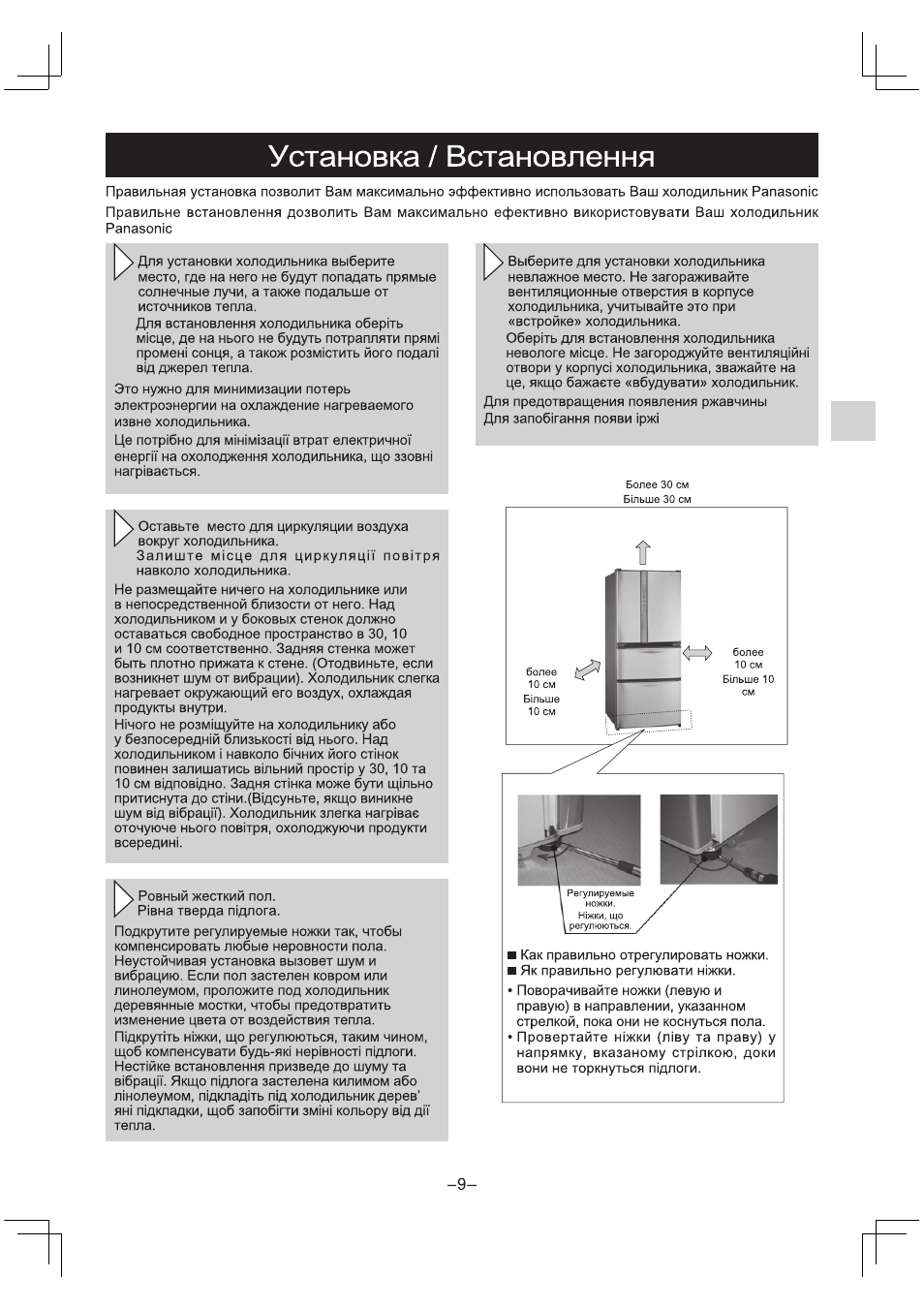 Установка / встановлення | Инструкция по эксплуатации Panasonic NR-D511 | Страница 9 / 32