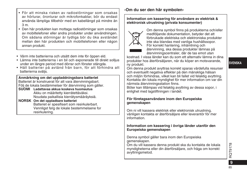 Инструкция по эксплуатации Panasonic RR-QR270 | Страница 85 / 136