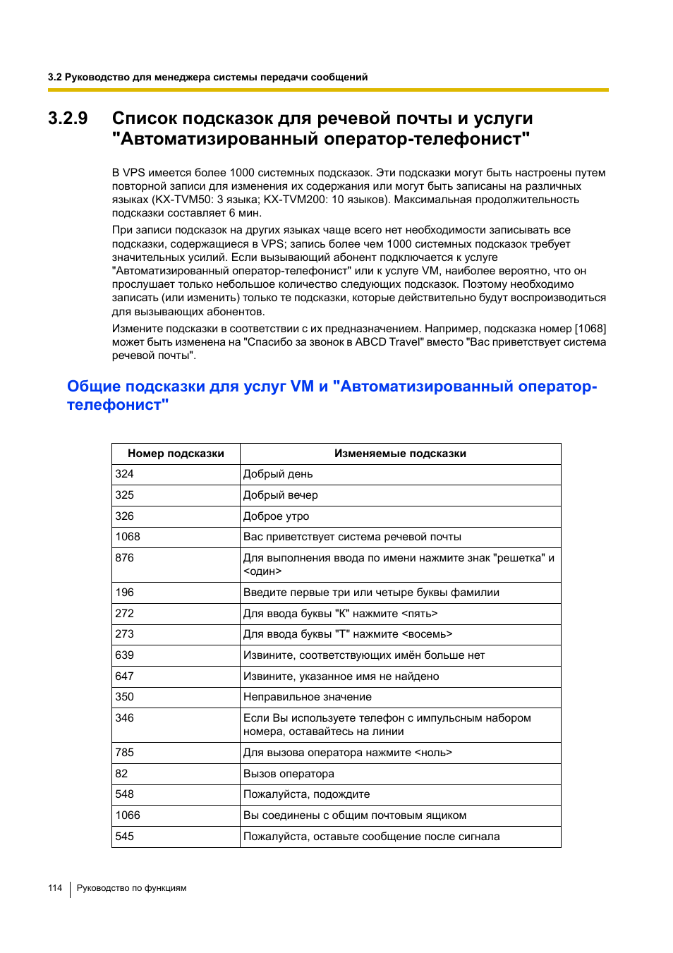 Инструкция по эксплуатации Panasonic KX-TVM50 | Страница 114 / 138
