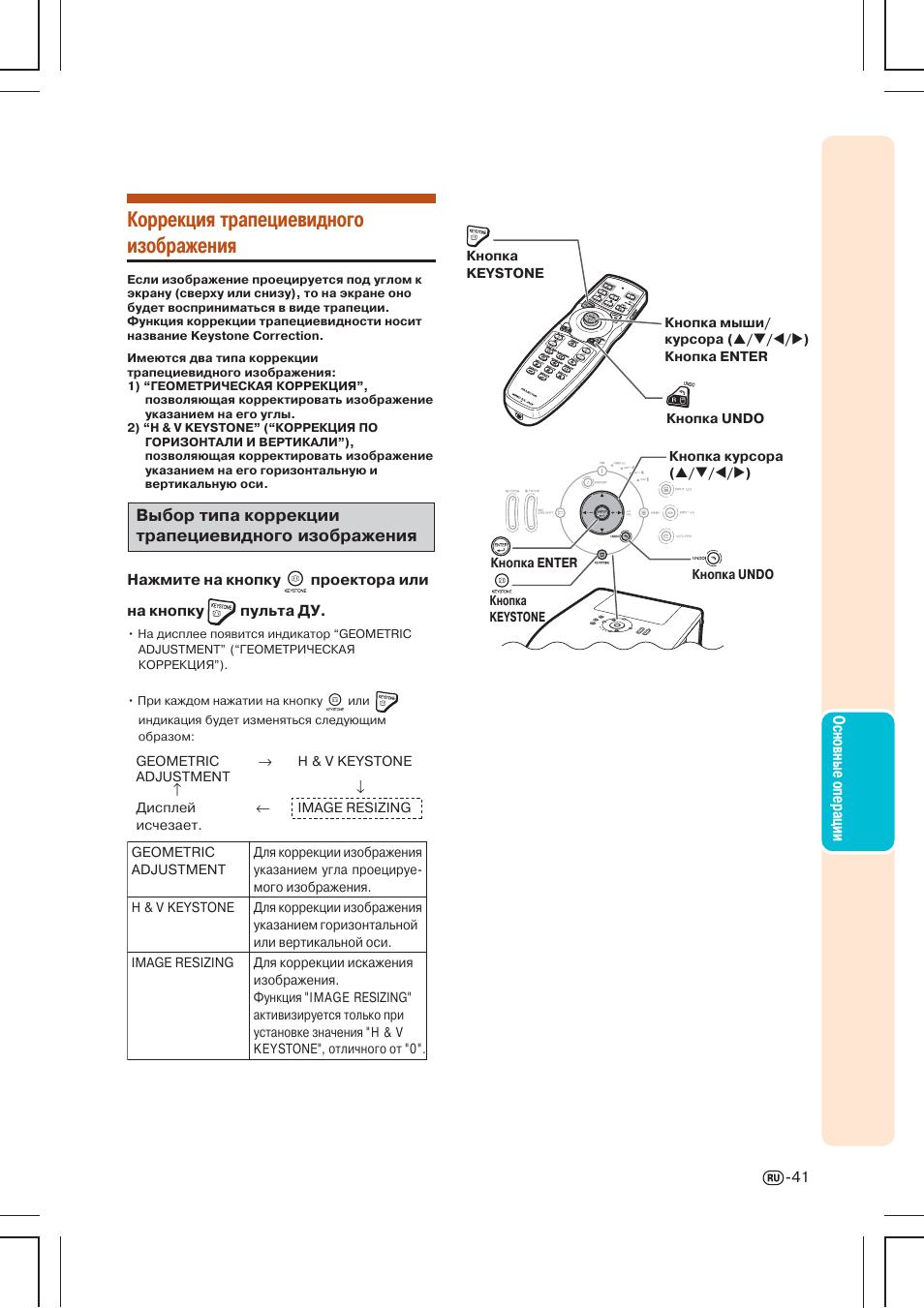 Коррекция трапециевидного изображения | Инструкция по эксплуатации Sharp XG-PH50X | Страница 43 / 107