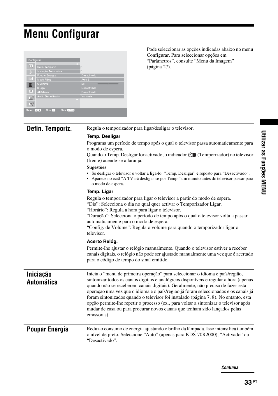 Menu configurar | Инструкция по эксплуатации Sony KDS-70R2000 | Страница 279 / 372