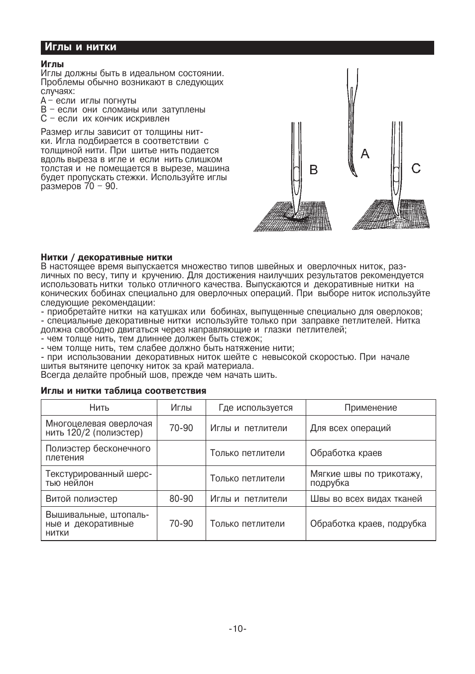 Иглы и нитки | Инструкция по эксплуатации Juki MO-735 | Страница 11 / 46